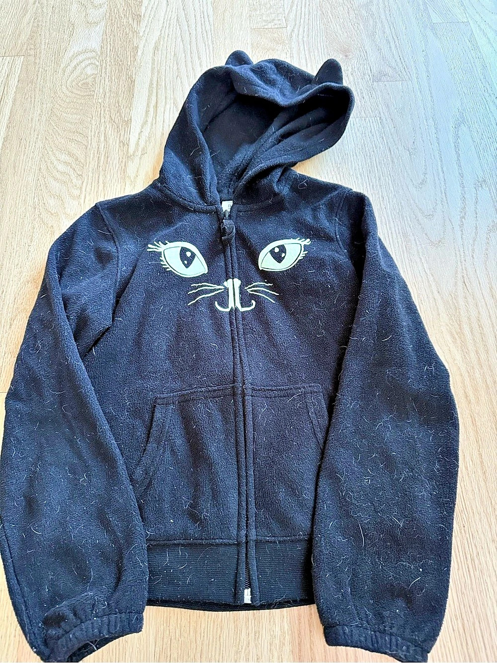 Old Navy Cat Ears Zip-Up Fleece Hoodie Black Girls Medium (8)